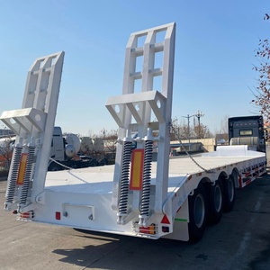 Heavy Duty Utility Cargo 50 Ton Low Deck Low Bed Drop Deck Lowbed Truck Semi Trailer With Hydraulic Ramp