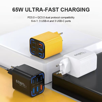 Nuevo Cargador de 6 Puertos, 3 USB-A y 3 Puertos PD, Carga Rápida Universal para Teléfonos, Auriculares y Más, Enchufes Intercambiables EU/US/UK/KR