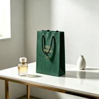 Sacs cadeaux de luxe personnalisés avec logo, en papier vert mat laminé, avec dorure à chaud, réutilisables, imperméables et écologiques