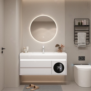 Minimalist Milk Oil Wind Rock Ceramic Integrated Basin Intelligent <b>Mirror</b> <b>Wall</b> Hanging Bathroom Cabinet - Product Image 1