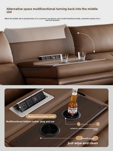 Sofá <span class=keywords><strong>Reclinable</strong></span> Eléctrico de <span class=keywords><strong>3</strong></span> <span class=keywords><strong>Plazas</strong></span> al por Mayor, Sofá Moderno de Cuero PU para Cine en Casa con Consola Abatible, Muebles para Sala de Estar OEM - Product Image 5
