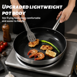 Poêle à frire professionnelle en aluminium antiadhésive à fond plat, robuste, pour restaurant, idéale pour les steaks et les œufs - Product Image 4