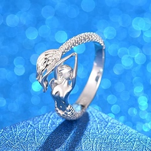 Sirena regolabile anello da Cocktail in argento Sterling fiabesco sirenetta anello aperto avvolgente per donna ragazze moglie - Product Image 4