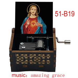 Canciones de música cristiana de madera tallada antigua Amazing Grace Cajas musicales Regalos únicos - Product Image 2