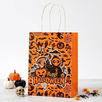 Sac cadeau recyclable pour fête d'Halloween, motif chauve-souris effrayant, sac en papier personnalisé avec logo pour emballage de bonbons et friandises de fêtes