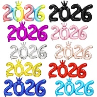 Qianshun Crown 2026 Digitale Neujahrs-Zahlen Folienballons 11-25cm Größe für Erwachsene Feiertagsdekoration Neujahrsparty Hintergrund