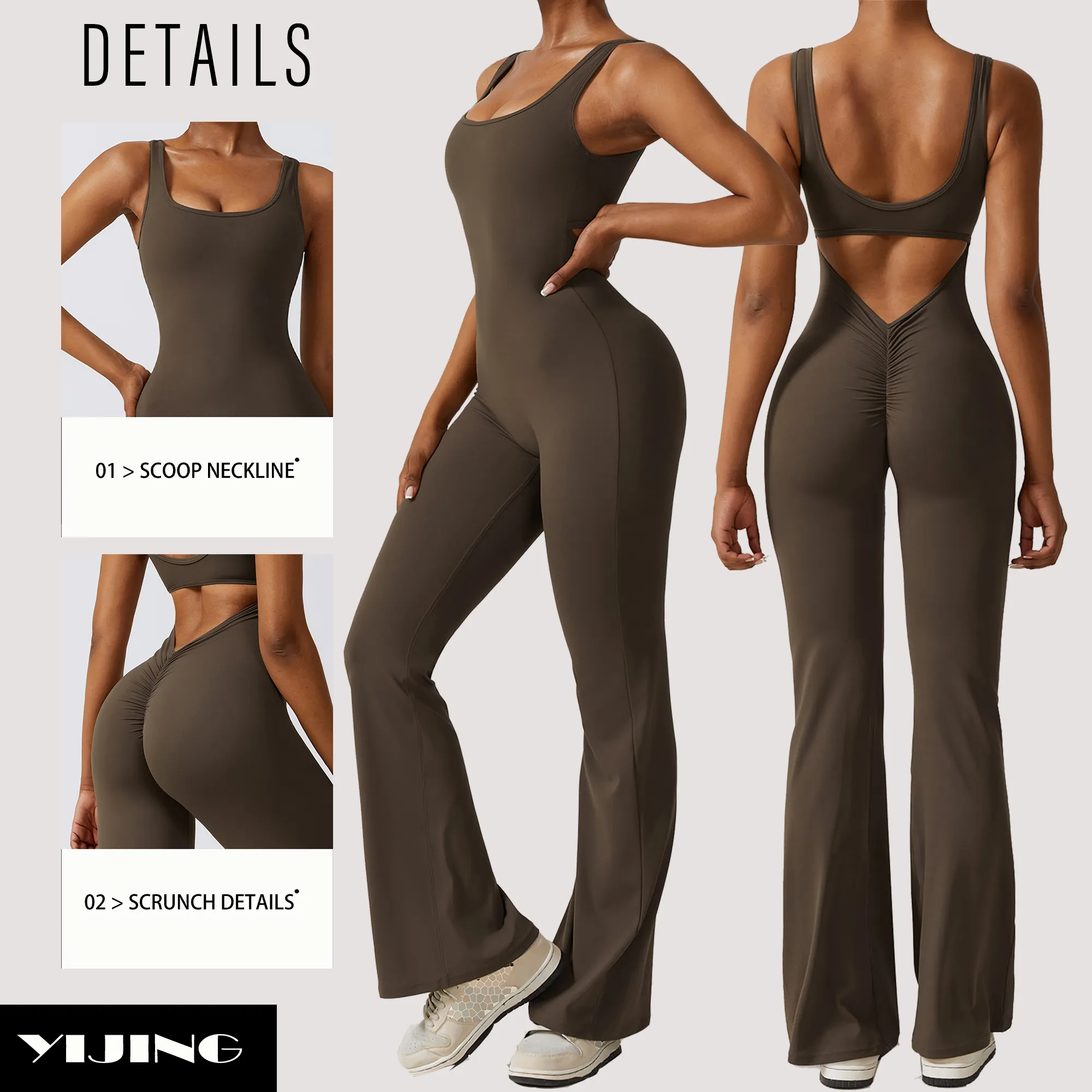 Individuelles neues Design mit Ausdehnung Beine einteiliges Formen- und Skulptierung Jumpsuit Schaufel-Ausschnitt Yoga-Set Fitnessstudio Fitnessbekleidung