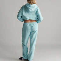 Ensemble de survêtement décontracté pour femme, taille européenne, avec sweat à capuche uni respirant et pantalon de survêtement, personnalisable, en molleton de coton mélangé 350 GSM