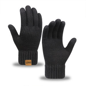 Sıcak kış eldiven kalın örme erkekler kadın eldiven süet etiketi deri yama ile özel - Product Image 2