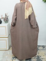 Abaya à col mandarin et encolure plissée, légère et respirante, marron, pour femmes musulmanes, robe longue de prière du Ramadan, personnalisable