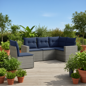 Ensemble de canapés de patio en polyrotin gris moderne, 5 pièces, meubles d'extérieur durables au design contemporain - Product Image 2