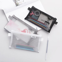 Étui de rangement portable pour fournitures scolaires et de bureau, en maille transparente, mignon, carré/ovale