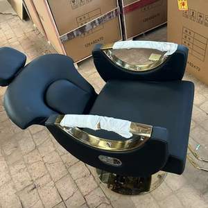 High-End Curved Back Synthetic <b>Leather</b> Barber <b>Chair</b> Eco-Friendly Design Navy Gold Frame Adjustable Salon Furniture for Outdoor - Product Image 2