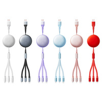 Kabel Pengisi Daya TPE TYPE-C 3-in-1 Retractable dengan Logo Kustom, Satu-ke-Tiga, Pengisian Cepat, Kompatibel untuk Ponsel