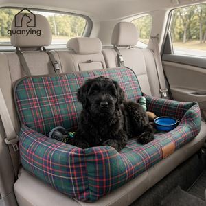 Lit de voiture pour <span class=keywords><strong>chien</strong></span> à carreaux, style rétro, avec rebord, pour SUV, camion, camping-car, imperméable, antidérapant, en coton-lin, éponge haute densité, durable - Product Image 1