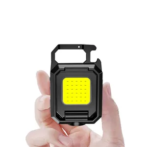 Lampu kerja Mini portabel 3 mode, Senter LED terang USB dapat diisi ulang, Gantungan Kunci Cob saku kecil