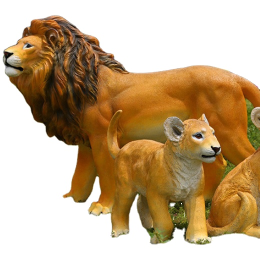リアルなグラスファイバー絵画彫刻等身大の動物の母ライオンの像公園