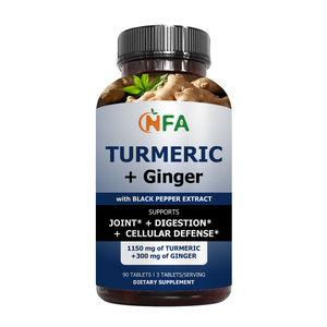 อาหารเสริมตราสินค้าส่วนตัว ขมิ้นชันแบบเม็ดผสมพริกไทยดำ ช่วยส่งเสริมสุขภาพทางเดินอาหารและระบบทางเดินปัสสาวะ - Product Image 1