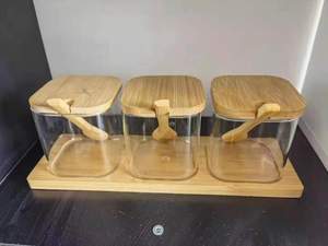 Boho! Plateau en bois rond, cuillère pratique, couvercle hermtique, aide au restaurant, bocaux de rangement en verre pour épices miel pots - Product Image 5