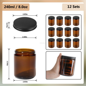 Tarros de Conserva Reutilizables de Vidrio Ámbar de 8 Onzas de North Mountain Supply, Cilíndricos y Rectos, con Tapas Metálicas Negras, <span class=keywords><strong>Caja</strong></span> de 12 - Product Image 2