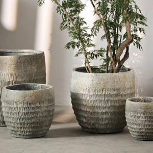 Pot de fleurs rond en <span class=keywords><strong>fibre</strong></span> d'argile, décoration intérieure et extérieure unique, fait à la main, en relief, grand format - Product Image 5