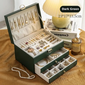 Jewelry Drawer Storage Box with Lock <b>Large</b> Capacity PU Leather Three-Layer Drawer for Necklaces Earrings Bracelets <b>Rings</b> Glasses - Product Image 2