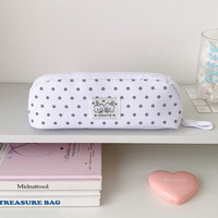 Étui à crayons en tissu à pois pour filles avec compartiments, pochette de papeterie portable