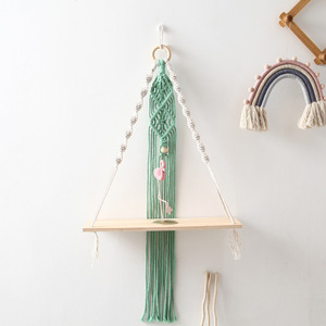 Nouveau Vert Fait Main Bébé Chambre décor Coton 1 Rangée <span class=keywords><strong>Macramé</strong></span> <span class=keywords><strong>Suspendu</strong></span> Étagère Murale Artisanat - Product Image 4