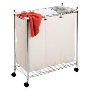 Carrello Portabiancheria Fai-da-Te in Metallo Cromato su Ruote <span class=keywords><strong>con</strong></span> Borsa Rimovibile, Organizzatore per Vestiti per Bagno o Lavanderia - Product Image 1