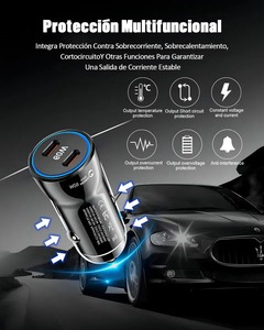 Chargeur rapide de voiture 60W PD pour appareils intelligents Type-C 2 ports avec câble de 1 m compatible avec iPhone/<span class=keywords><strong>Samsung</strong></span>/Android, charge rapide des smartphones - Product Image 5