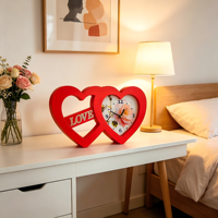 Décoration de table de mariage en vinyle rouge double cœur avec horloge pour mariage et fête