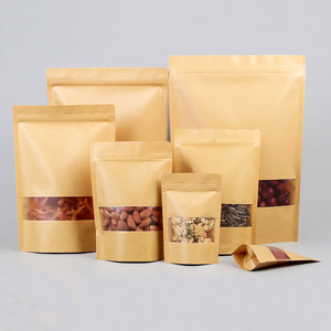 Phổ biến thủ công giấy Cookie kẹo hạt Snack cà phê bao bì thực phẩm đứng lên Túi giấy Kraft Nâu Túi Dây Kéo Túi với cửa sổ - Product Image 1