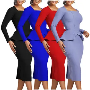 D444 Latest Design Fall Dresses Women Casual Long Sleeve Elegant Ruffle Ladies Office Dress Women Formal Work Career Dresses