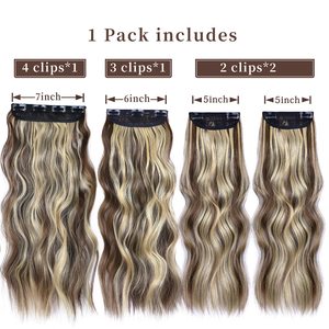 Extensiones de Cabello Sintético con Clip, Onduladas Largas, <span class=keywords><strong>4</strong></span> Piezas, Postizos Gruesos, Rubios con Reflejos Marrón <span class=keywords><strong>Medio</strong></span>, Fibra de Doble Trama, 20 Pulgadas, para Mujer - Product Image 2