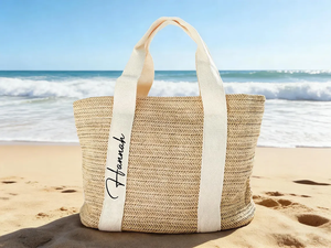 Grand sac fourre-tout de plage en paille tressée, sac à bandoulière léger et grande capacité pour les vacances d'été, sac à bandoulière en paille pour femme - Product Image 4