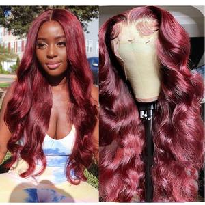 Peluca de Cabello Largo Ondulado <span class=keywords><strong>Color</strong></span> Piano Tejida a Mano para Mujer, Cabello Largo Ondulado con Ribete de Encaje, <span class=keywords><strong>Color</strong></span> Rojo Vino, Estilo de Ondas Grandes, Peluca de Fibra Sintética - Product Image 6