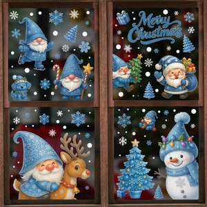 Autocollants statiques de Noël bleus pour fenêtres, flocons de neige givrés, Père Noël, sapin, autocollants en vinyle pour portes vitrées, décoration de vacances d'hiver - Product Image 1