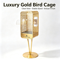 Cage à oiseaux de grande taille robuste avec support, panneau décoratif en feuille découpée au laser doré, façade en acrylique transparente, de qualité supérieure pour l'intérieur