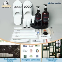 Lot de produits de toilette portables de luxe jetables pour hôtels : gel douche, shampoing, savons, lait corporel