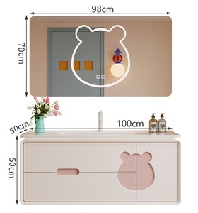 New gentle healing cream style integrated ceramic basin intelligent bear mirror oak baked <b>paint</b> bathroom cabinet - Product Image 6