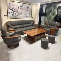 Neues Chinesisches Uginholz-Leder-Sofa für Modernes Wohnzimmer, Luxusvilla, Erste Schicht Rindsleder, Neue Kombination