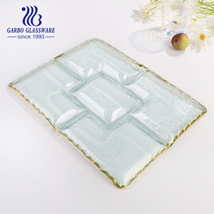 <span class=keywords><strong>Assiette</strong></span> à Dessert <span class=keywords><strong>en</strong></span> <span class=keywords><strong>Verre</strong></span> Rectangle de 33cm avec Compartiments pour Snacks Fruits Bonbons <span class=keywords><strong>Assiette</strong></span> <span class=keywords><strong>en</strong></span> <span class=keywords><strong>Verre</strong></span> de Luxe Élégante avec Bord <span class=keywords><strong>en</strong></span> Feuille d'Or - Product Image 6