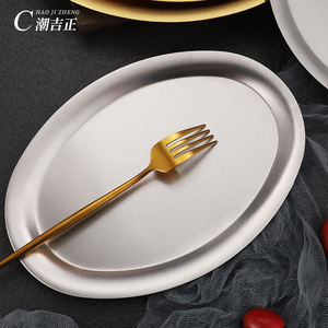 จานสเต็กทรงรี Hao Ji Zheng ทำจากสแตนเลส 304 สีทอง สำหรับใช้ในบ้านและร้านอาหาร - Product Image 5
