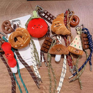 Croissant Bread Plush Doll 3D Car Keychain Pendant Bag Hanging Ornament Mobile Phone Charm Chain Chocolate Braid Rope Key Chains