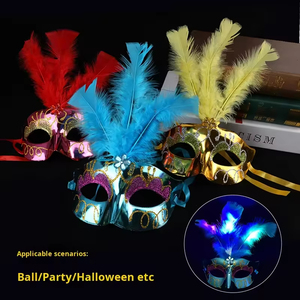 Maschera con Piume Luminose LED Multicolore Personalizzata Direttamente dalla Fabbrica per Mardi Gras, Mascherata, <span class=keywords><strong>Halloween</strong></span>, Cosplay, Forniture per Feste in <span class=keywords><strong>Costume</strong></span> - Product Image 3