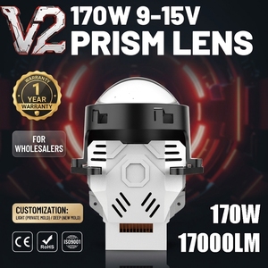 Proiettore Bi-<span class=keywords><strong>LED</strong></span> V2 ad Alta Potenza 170W con Lente <span class=keywords><strong>a</strong></span> Prisma 9-15V IP68 Canbus, Doppia Ventola da 12000 RPM, Lente Grande per Auto e Moto - Product Image 1