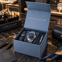Boîte de luxe à fermeture magnétique en argent estampé haut de gamme, boîte rigide en carton bleu marine pour montre-bracelet, emballage cadeau pour bijoux