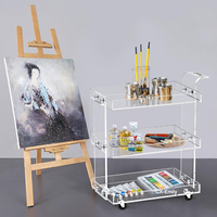 Arabie Saoudite Vente chaude Chariot de bar moderne à 3 niveaux en acrylique transparent Lucite pour salle à manger, hôtel, service de boissons, chariot à roulettes