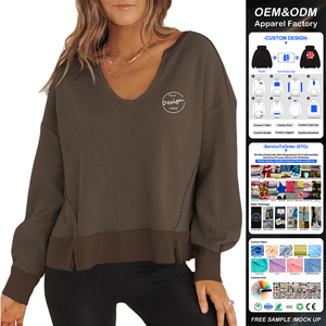 JL1028A produttore di alta qualità con scollo a V manica lunga abbigliamento Casual da donna maglione lavorato a maglia Waffle felpe da donna - Product Image 1