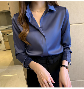 Chemise blanche en <span class=keywords><strong>soie</strong></span> à manches longues pour femmes, <span class=keywords><strong>chemisier</strong></span> de bureau en Satin de <span class=keywords><strong>soie</strong></span>, hauts de grande taille pour femmes - Product Image 5